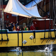 Reenactment of the Boston Tea Party in Massachusetts