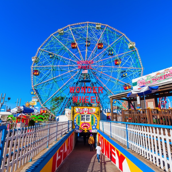 View of Wonder Wheel ferris wheel at Coney Island in New York City, New York