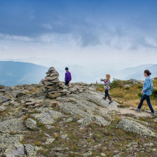 Family on a hike of Mount Washington in New Hampshire