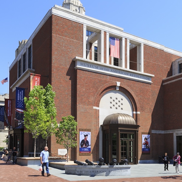 People outside the Museum of the American Revolution in Philadelphia, Pennsylvania