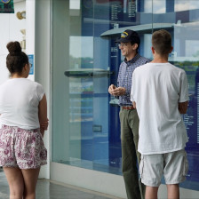 Visitors learning about the USS Nautilus at the Submarine Force Museum in Groton, Connecticut