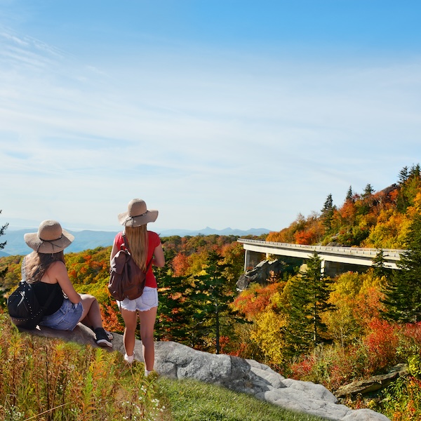 Two women overlooking the Blue Ridge Parkway in North Carolina