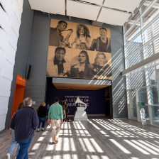 Visitors entering the exhibit area of the Grammy Museum in Cleveland, Mississippi