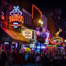 Lower Broadway at night in Nashville, Tennessee
