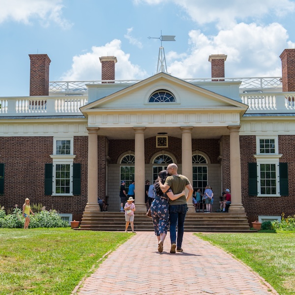 Visitors to Thomas Jefferson's Monticello in Charlottesville, Virginia