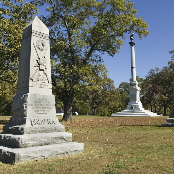 Memorials at the Shiloh National Military Park in Tennessee