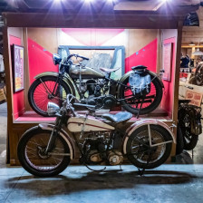 Display of antique motorcycles at Wheels Through Time museum in Maggie Valley, North Carolina