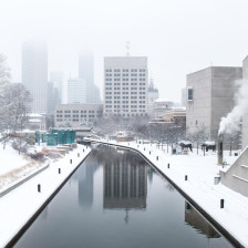 Winter day overlooking the Medal of Honor Memorial in downtown Indianapolis, Indiana
