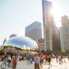 Visitors at Cloud Gate (The Bean) in Millennium Park in Chicago, Illinois
