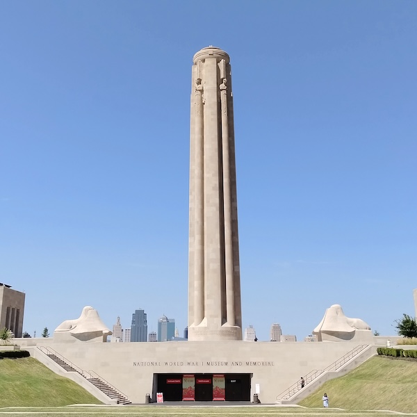 Visitors outside of the National WWI Museum and Memorial in Kansas City, Missouri