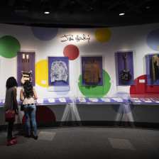 Visitors at a Jimi Hendrix display in the Rock and Roll Hall of Fame in Cleveland, Ohio
