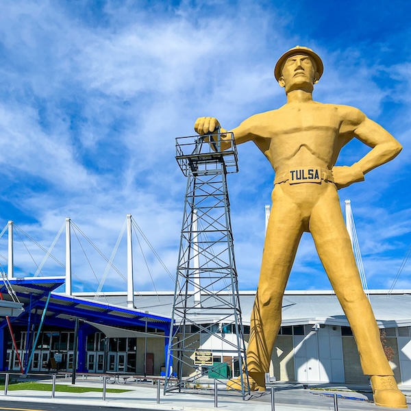 The Golden Driller sculpture outside the Expo Center in Tulsa, Oklahoma