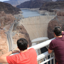 Visitors to the Hoover Dam on the Colorado River at the Nevada and Arizona border