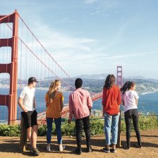 Visitors overlooking the Golden Gate Bridge in San Francisco, California
