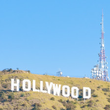 Couple looking up at the Hollywood Sign in Los Angeles, California