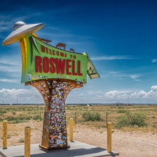 Welcome sign to the Roswell near the Roswell UFO site in New Mexico